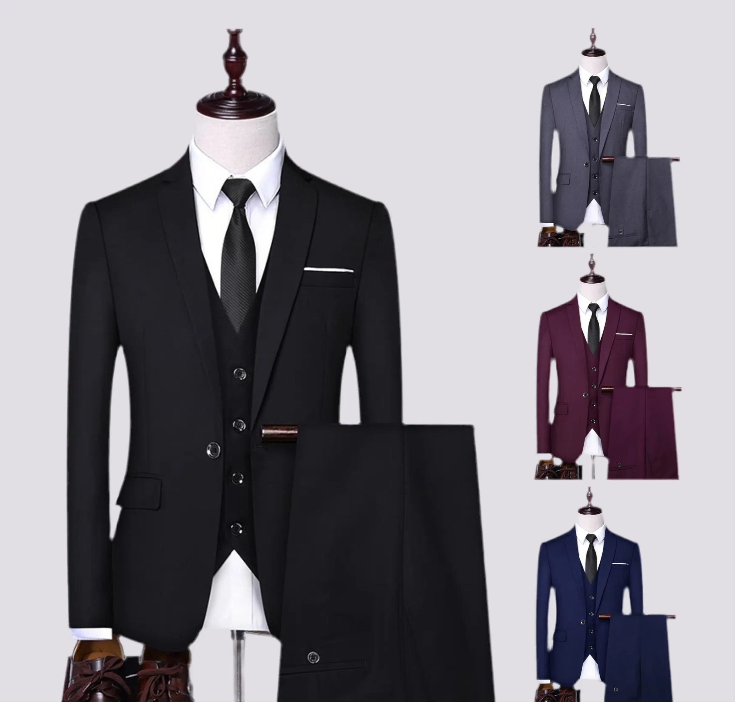 Men 3 Piece Luxe Quality Office Suit Wedding Formal Wear Dress Groom Business Jacket Waistcoat & Trouser Set Suit | AD3006