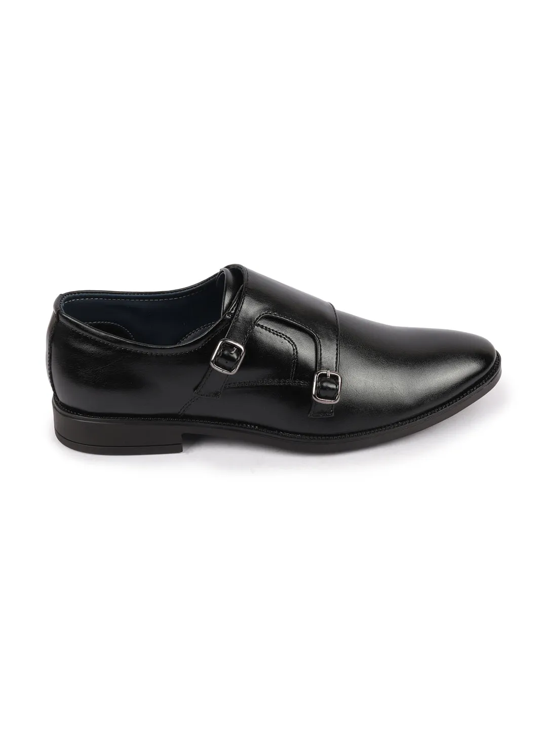 Men Black Formal Wedding Party Double Monk Strap Shoes