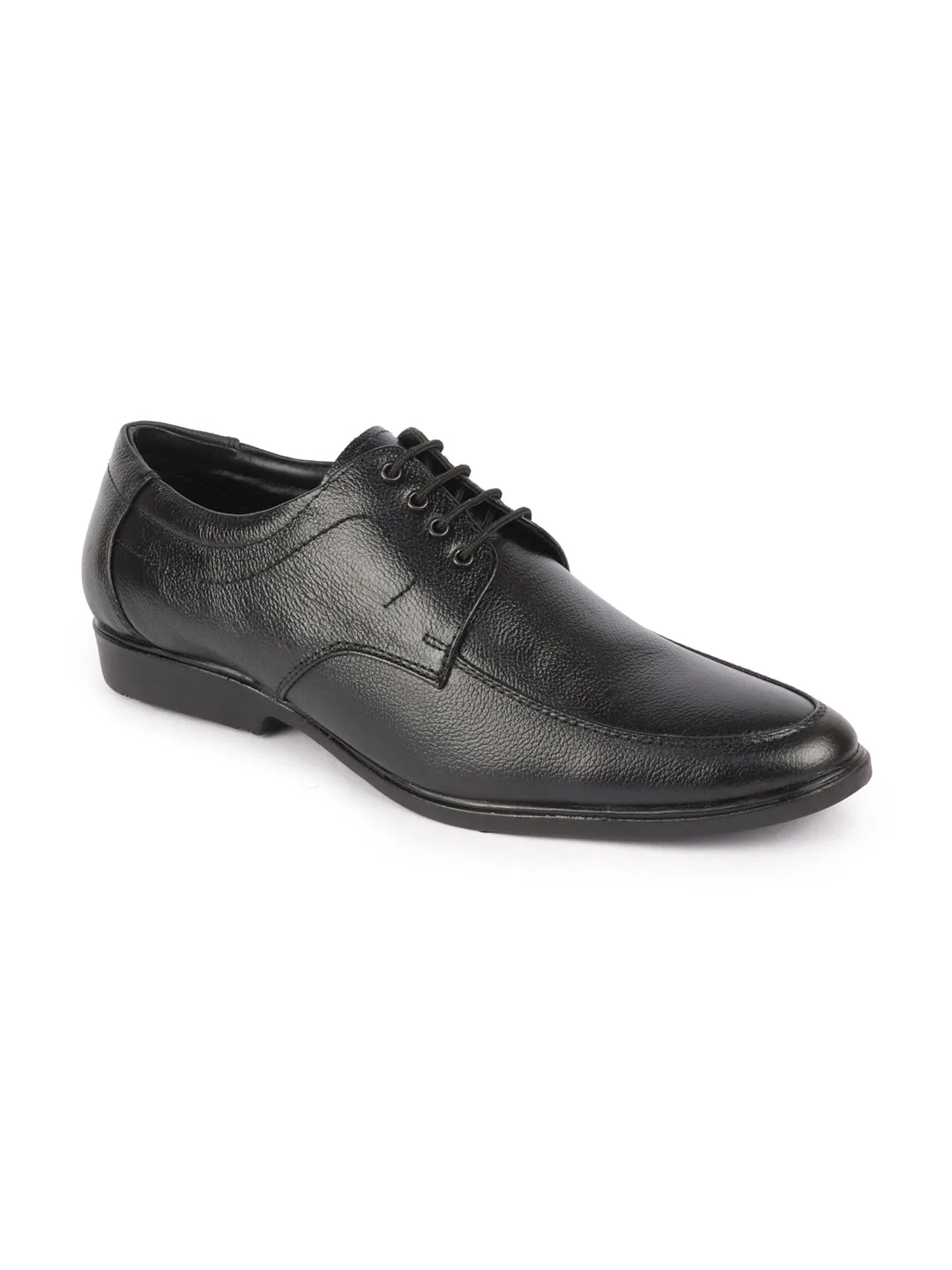 Men Black Genuine Leather Formal Office Pointed Toe Derby Lace Up Shoes with Comfort EVA Pad Insole