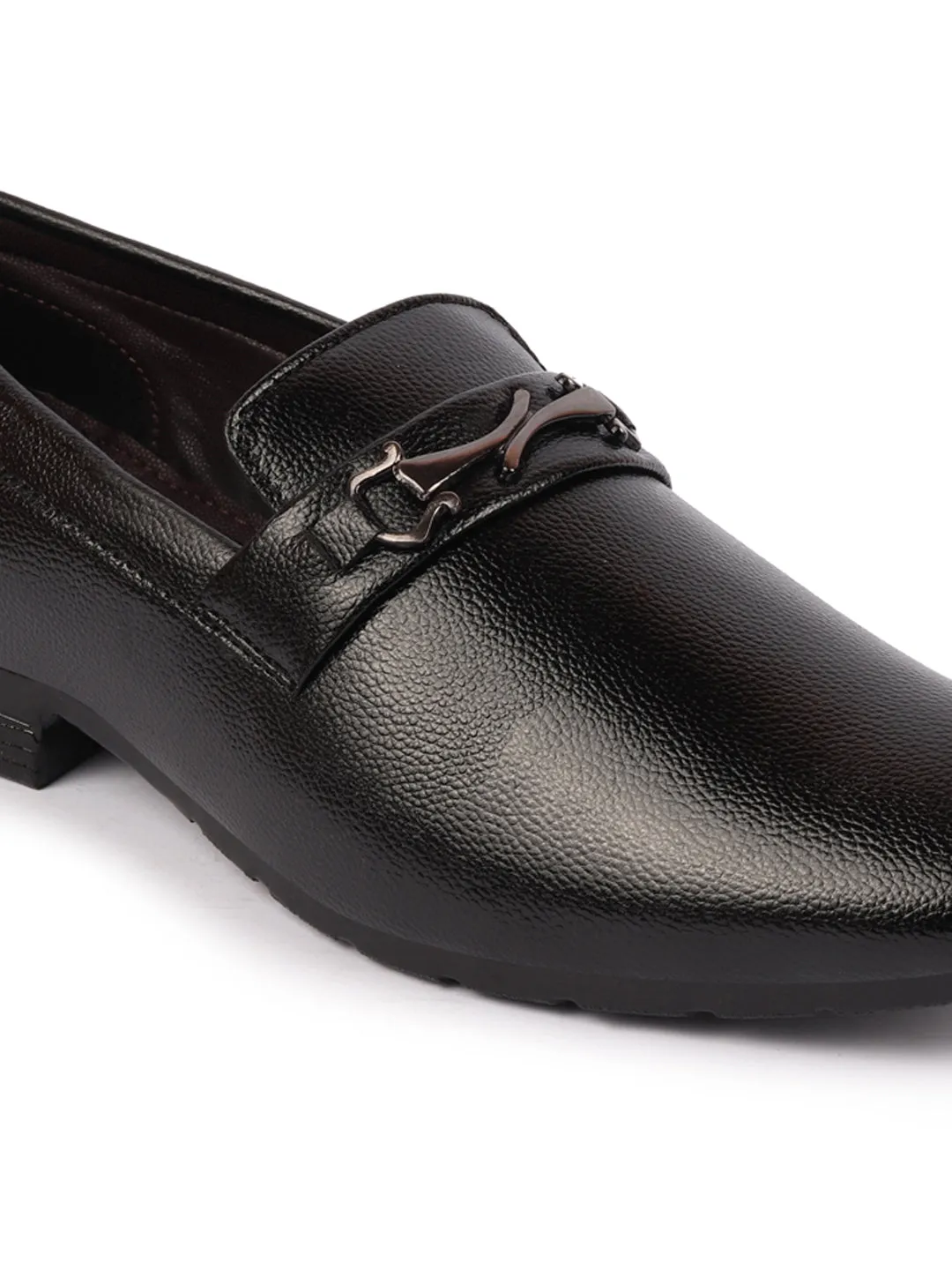 Men Black Horsebit Buckle Formal Slip On Shoes