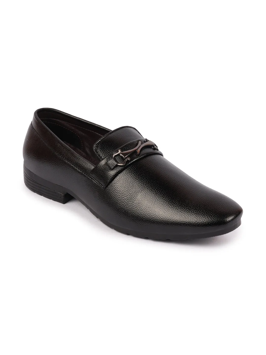 Men Black Horsebit Buckle Formal Slip On Shoes