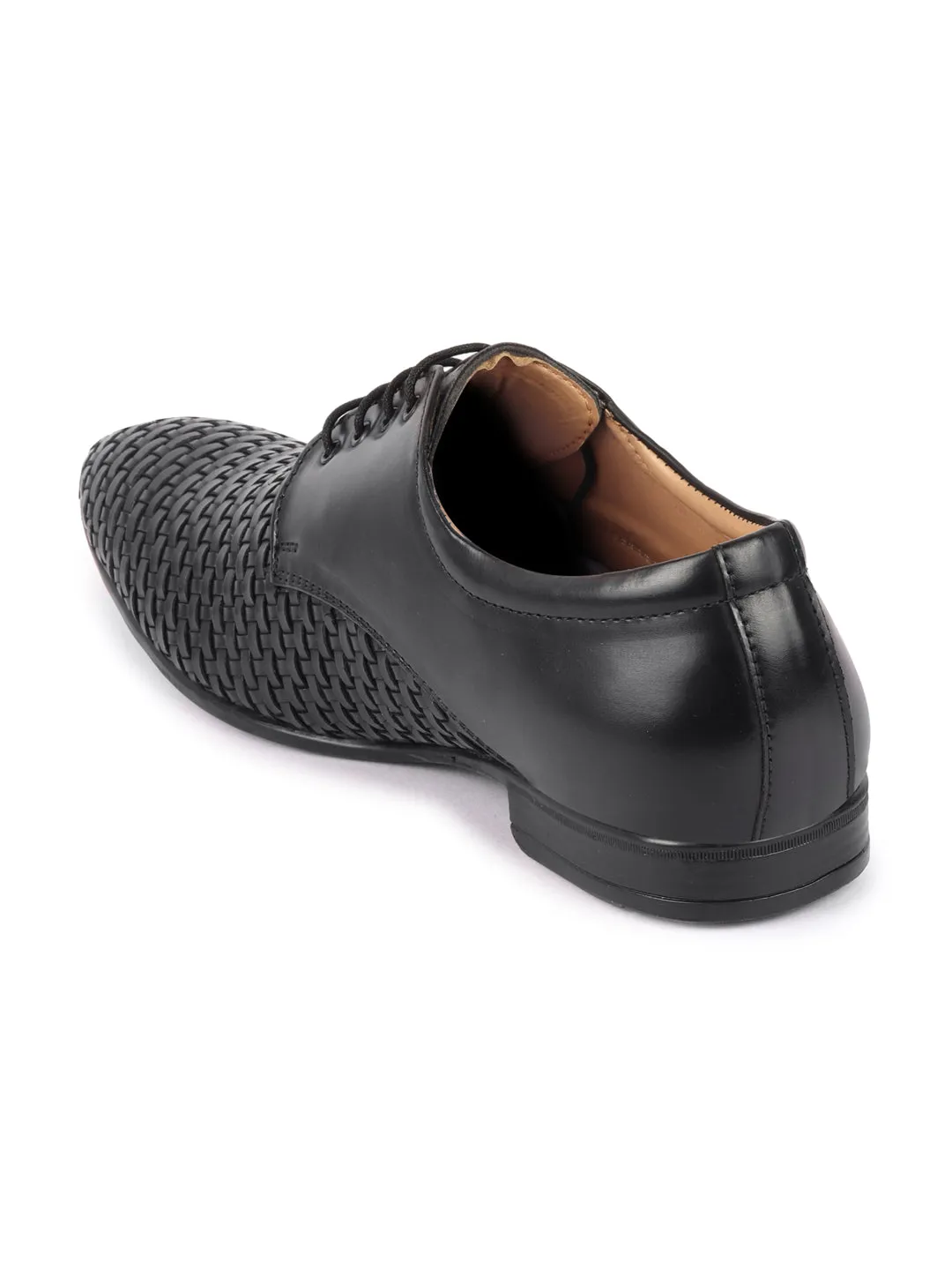 Men Black Knit Design Formal/Office Lace Up Shoes