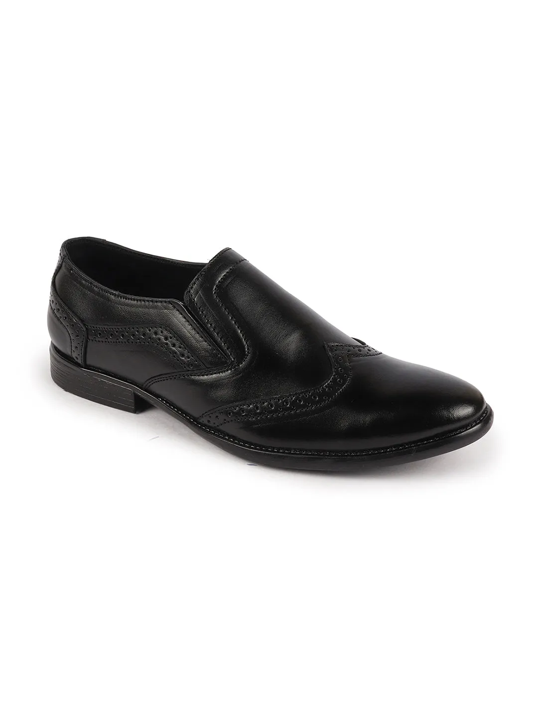 Men Black Party Formal Office Genuine Leather Brogue Slip On Shoes