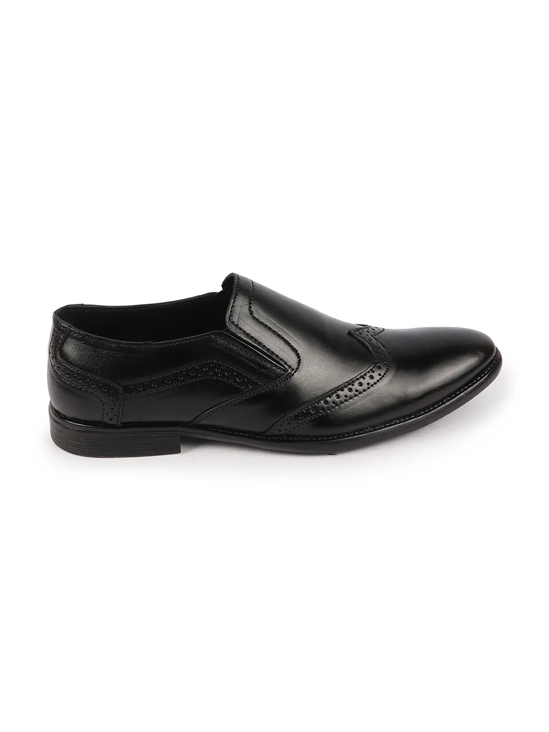 Men Black Party Formal Office Genuine Leather Brogue Slip On Shoes