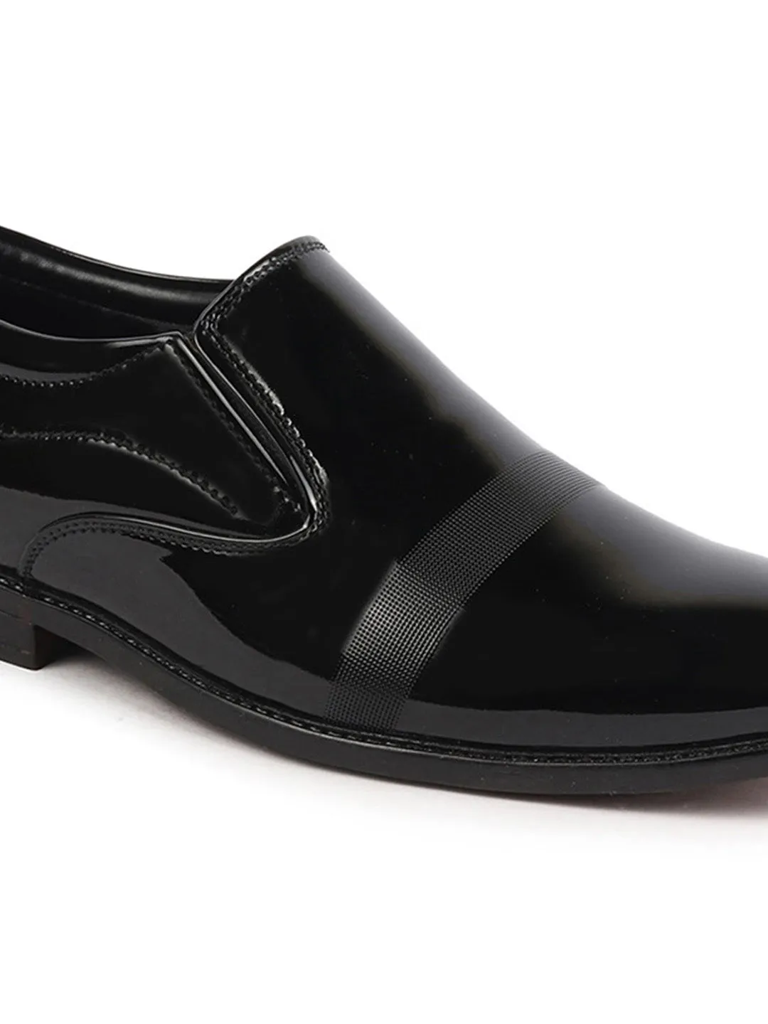 Men Black Patent Leather Party Formal Textured Strip Slip On Shoes