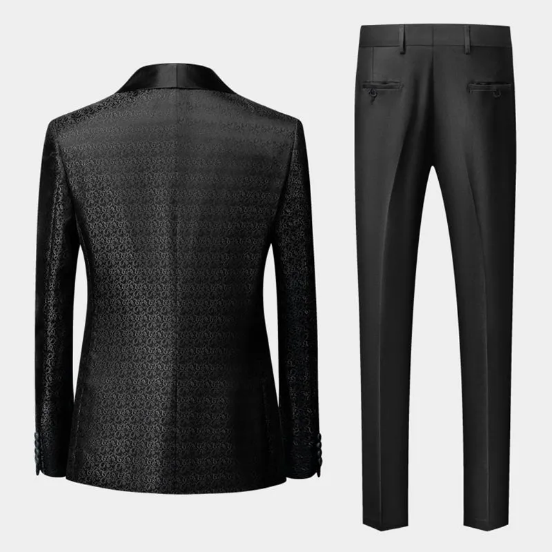 Men's Black Elegant Jacquard 3 Piece Suit Tuxedo - 1953