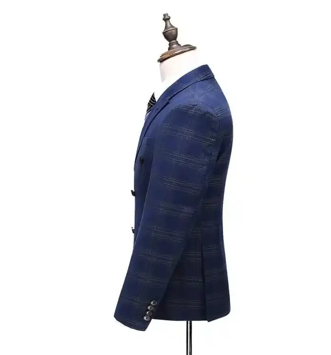 Men's Plaid 3 Piece Suits Slim Fit Double Breasted Plaid Suit Jacket Vest Pants | 6027