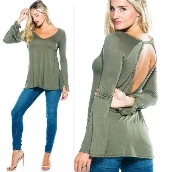 Olive Green Bell Sleeved Top