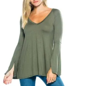 Olive Green Bell Sleeved Top