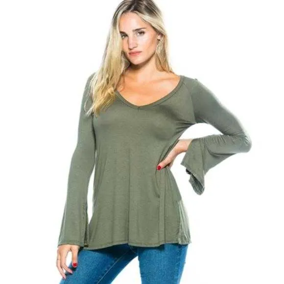 Olive Green Bell Sleeved Top