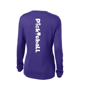 Pickleball Horizontal (Customizable) | Women's Long Sleeve V-Neck Pickleball Shirts | 100% Polyester