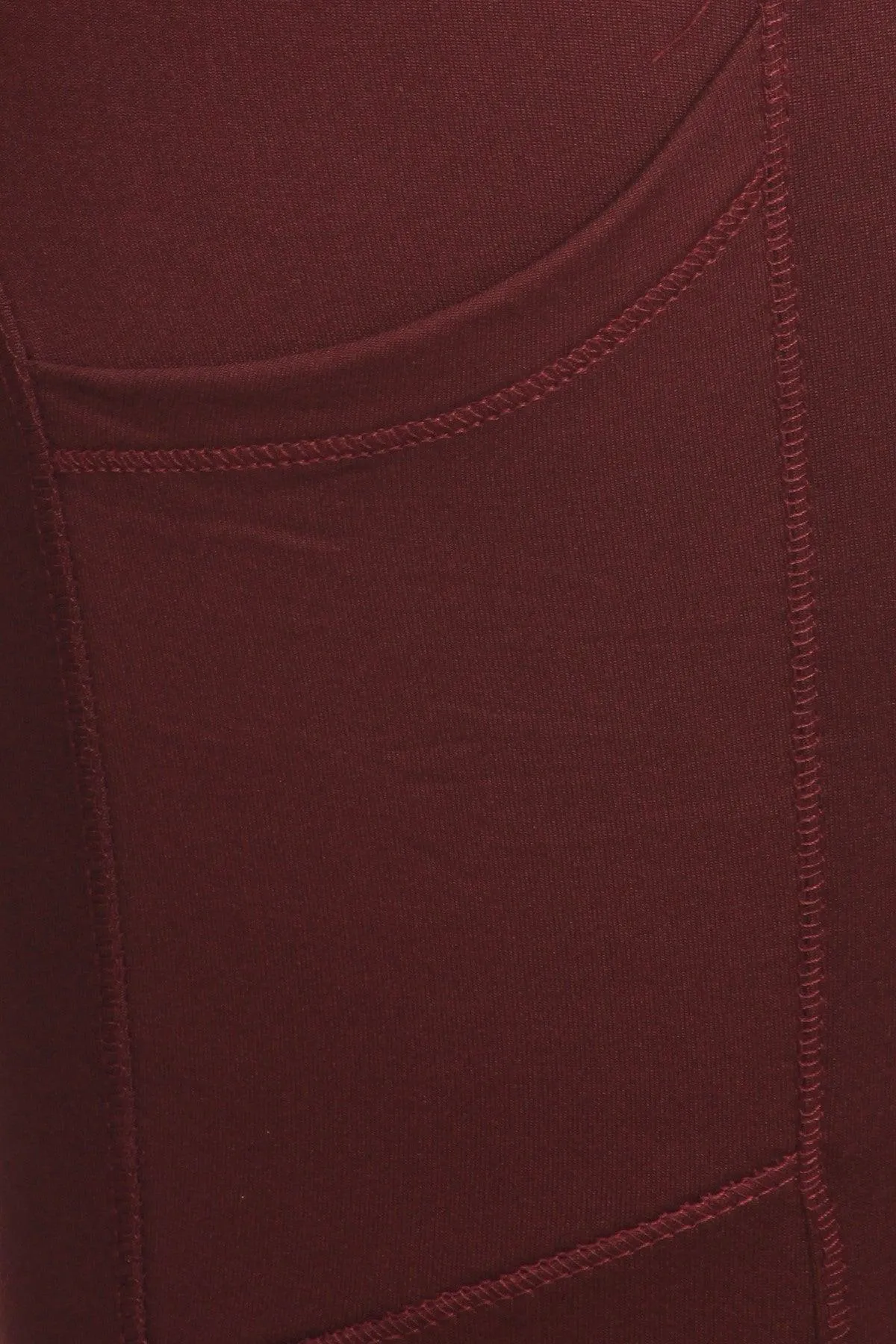 Plus Size Solid Fleece Lined Sports Leggings With Side Pockets - Burgundy