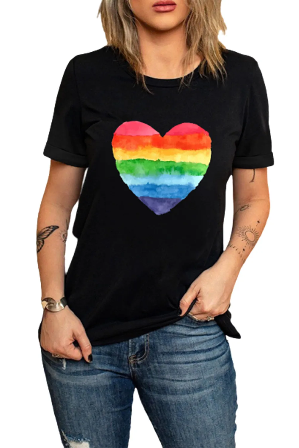 Pride Shirt Women Rainbow Graphic Tshirts Rainbow Heart LGBTQ Print Tee Tops