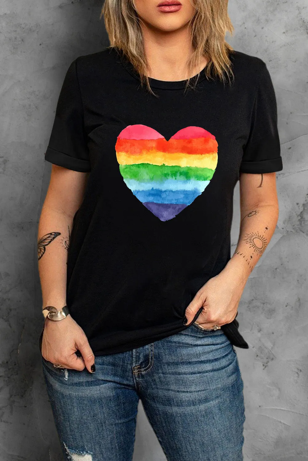 Pride Shirt Women Rainbow Graphic Tshirts Rainbow Heart LGBTQ Print Tee Tops