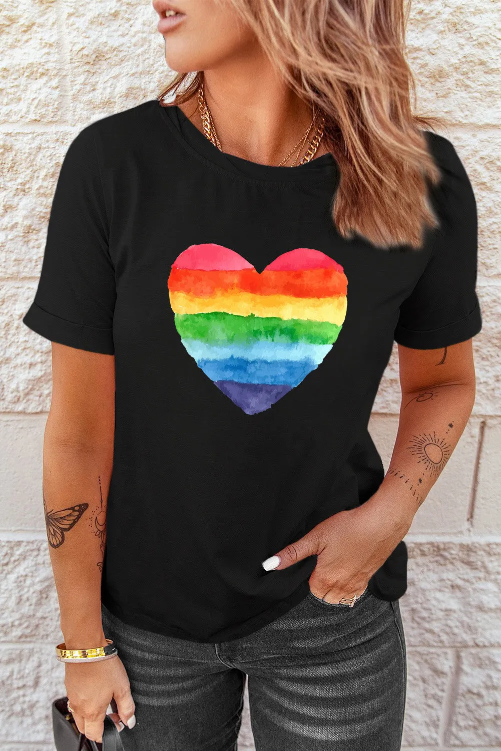 Pride Shirt Women Rainbow Graphic Tshirts Rainbow Heart LGBTQ Print Tee Tops