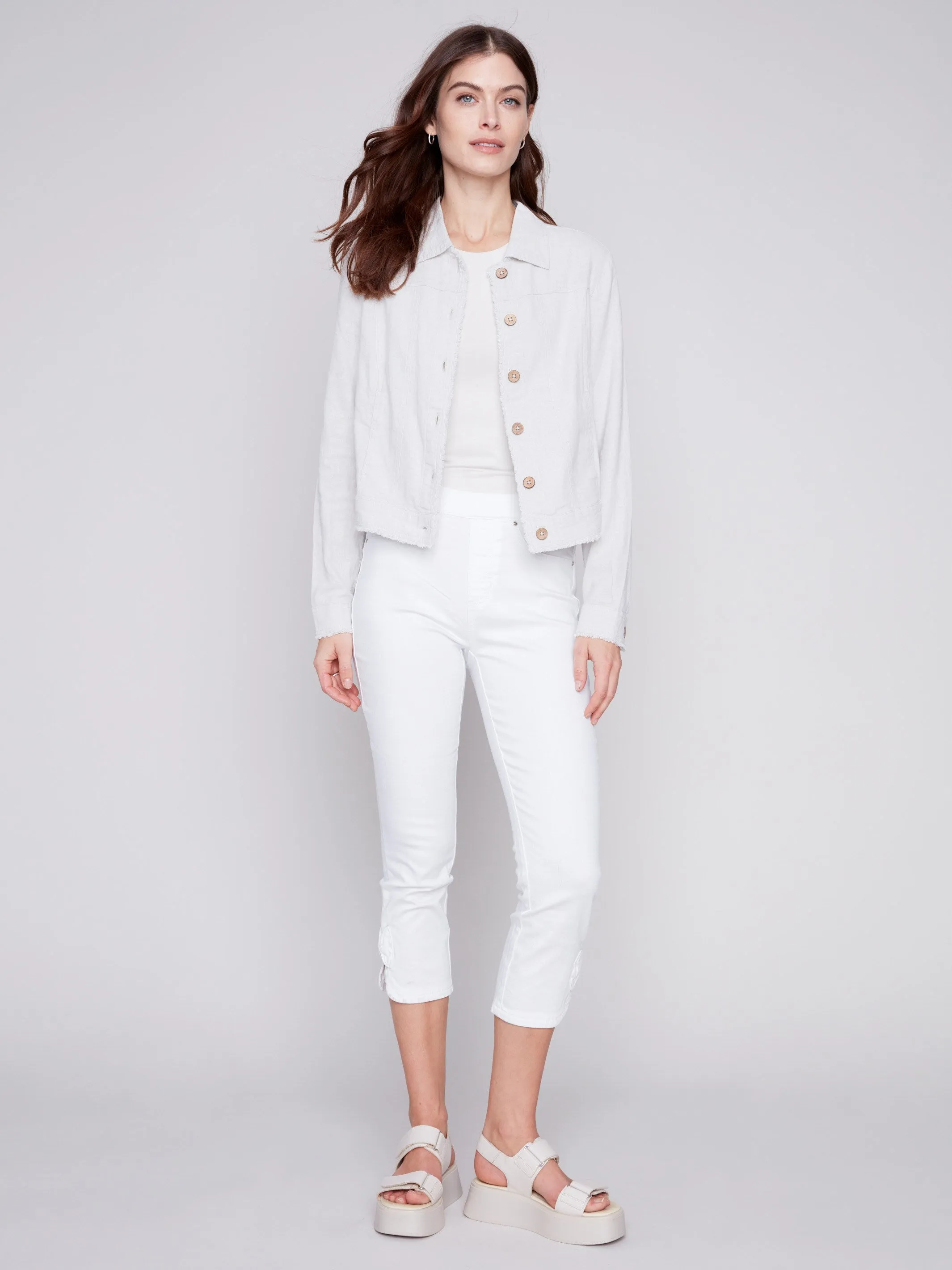 Pull-On Jeans with Bow Detail - White