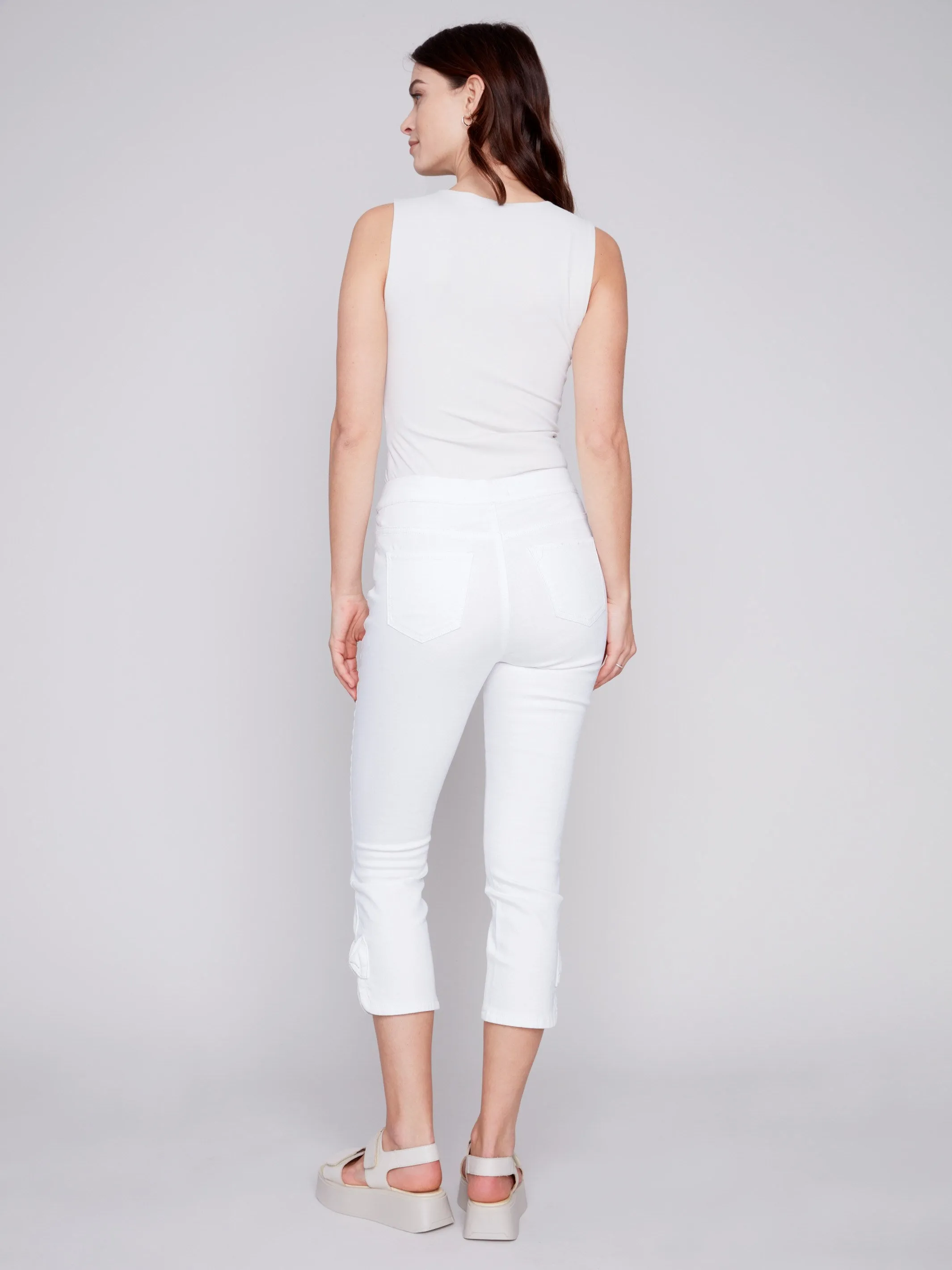 Pull-On Jeans with Bow Detail - White