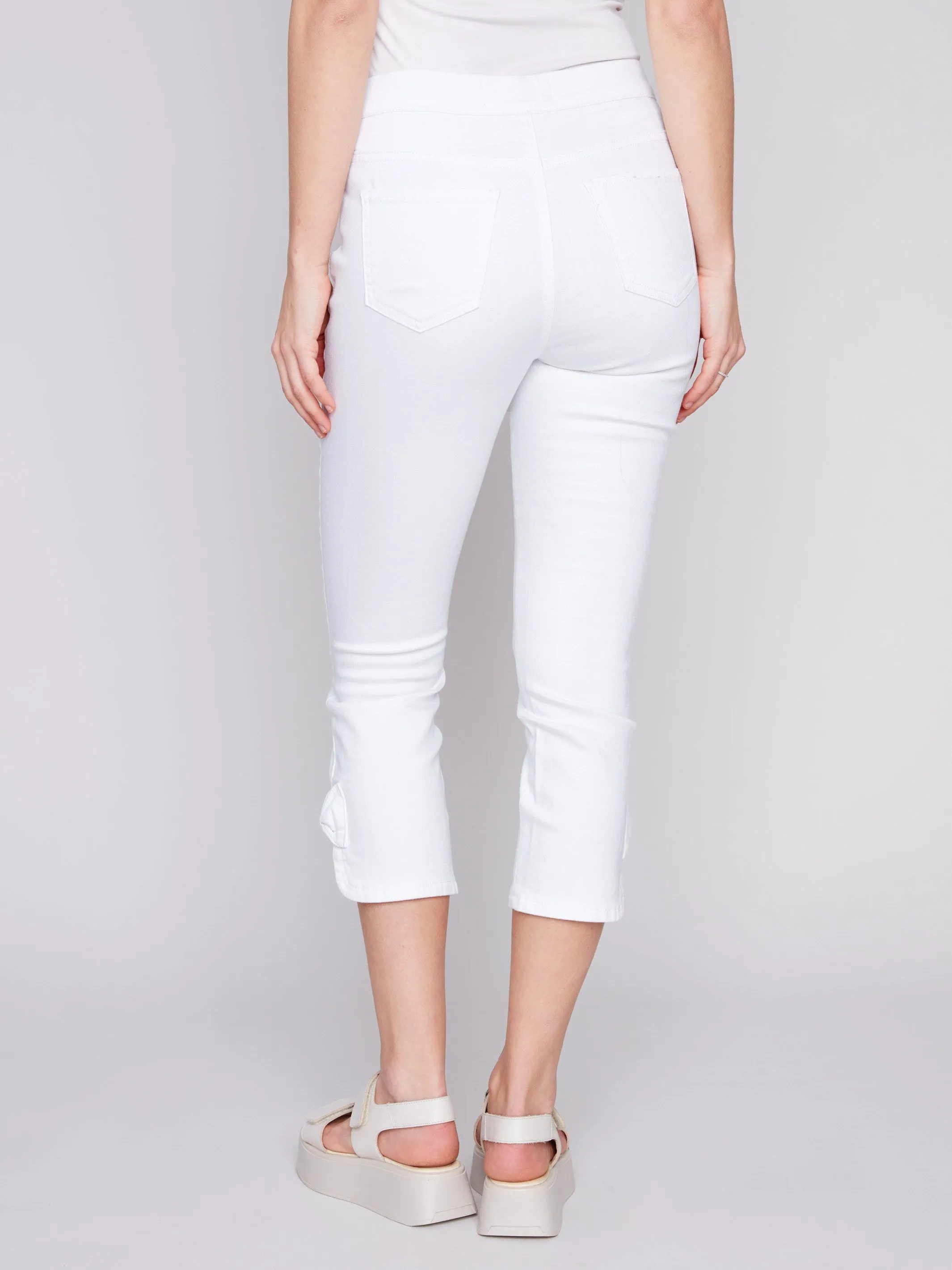 Pull-On Jeans with Bow Detail - White