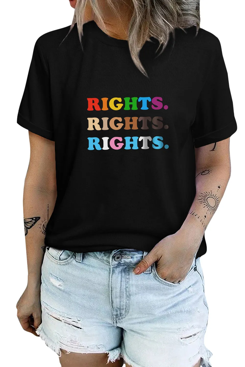 Rainbow Pride T Shirt Womens LGBT Rights Print Short Sleeve Tee Shirt