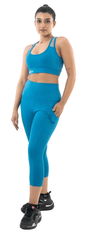 Sea Port Blue Sports Bra-Capri Pant Co-Ord Set