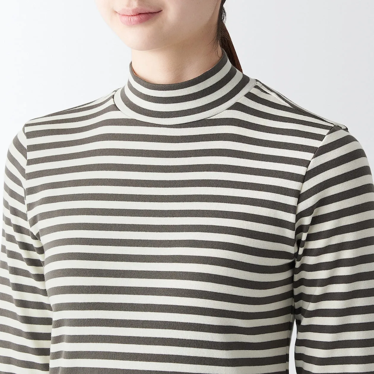 Stretch Ribbed High Neck Long Sleeve T-Shirt