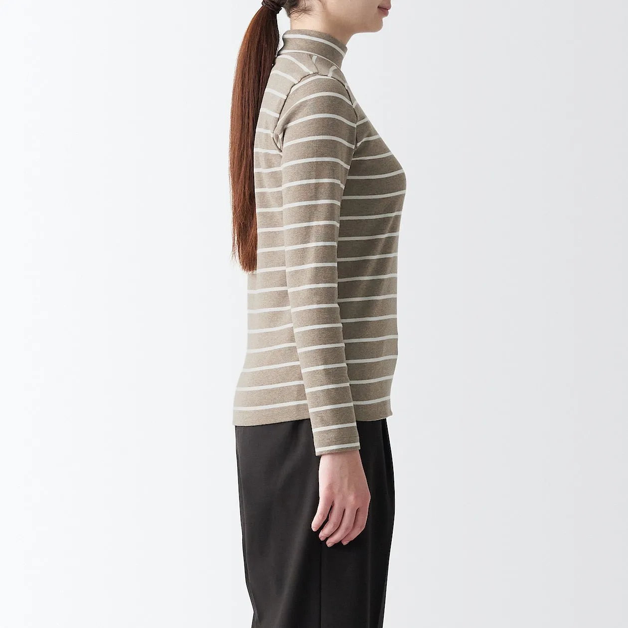 Stretch Ribbed High Neck Long Sleeve T-Shirt