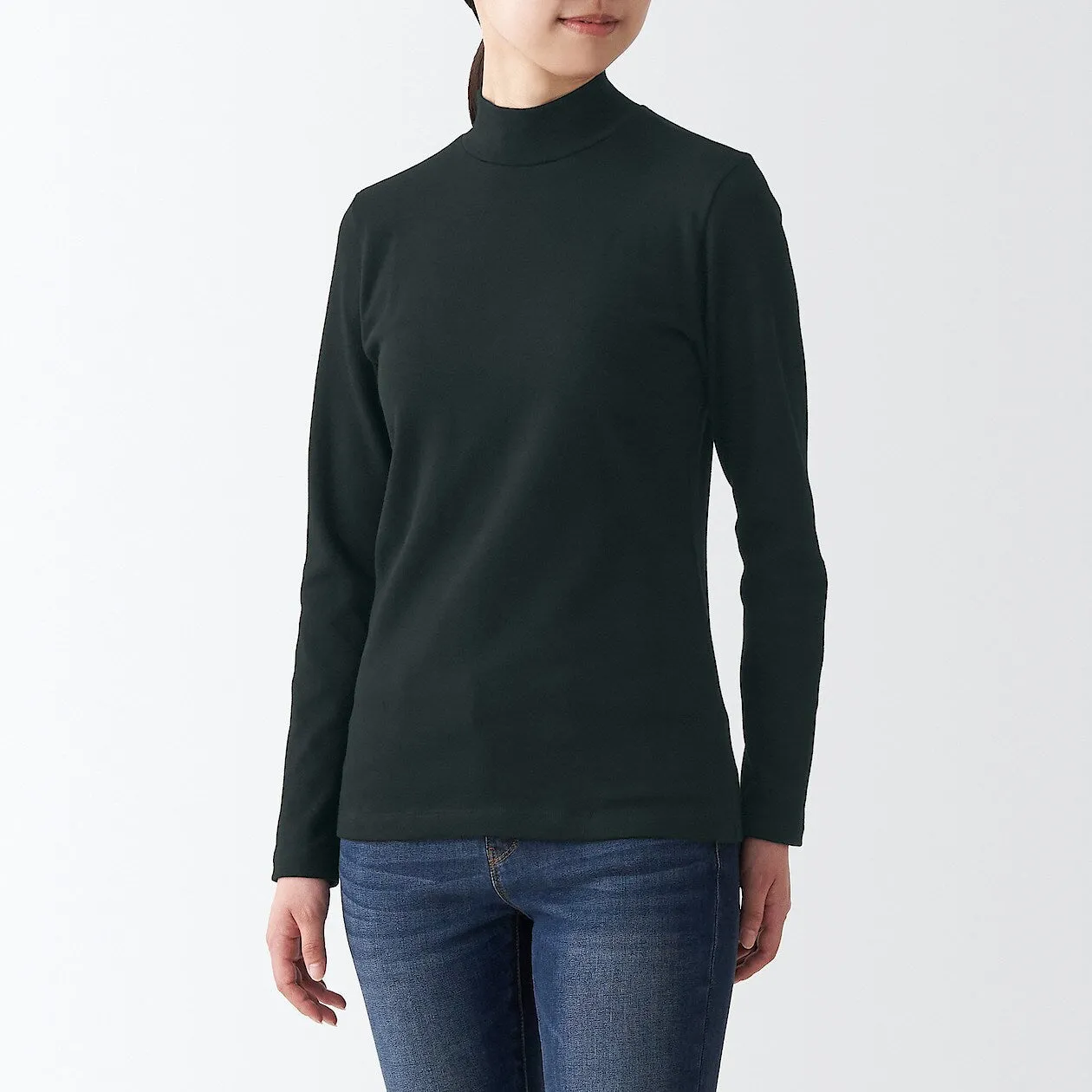 Stretch Ribbed High Neck Long Sleeve T-Shirt