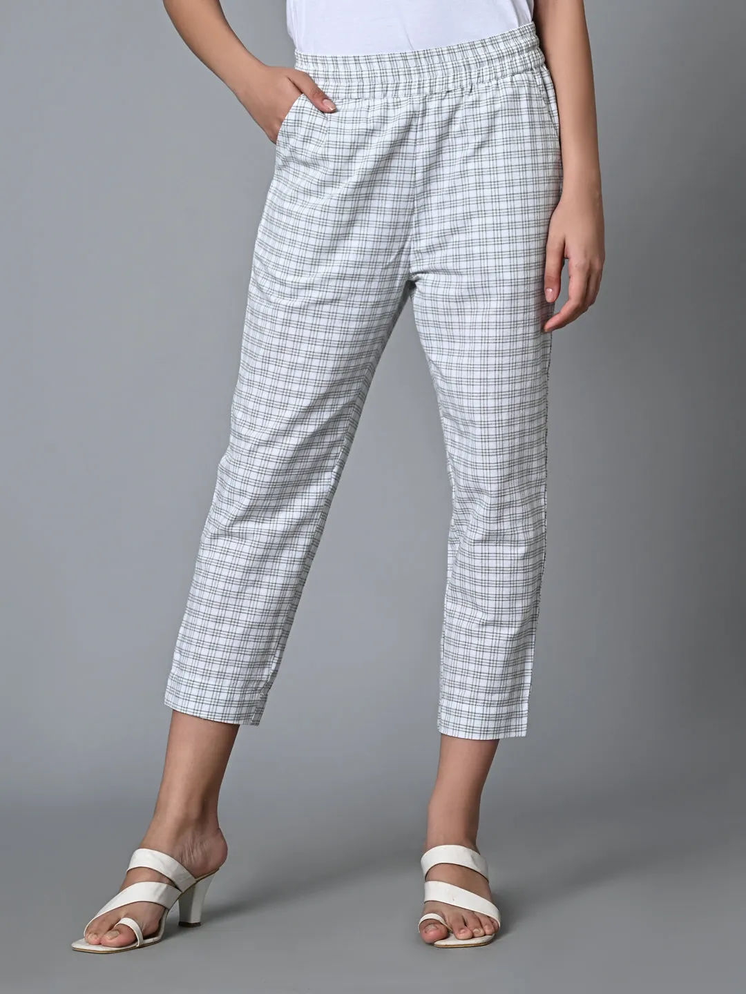 Women's White Cotton Linen Regular Fit Pant