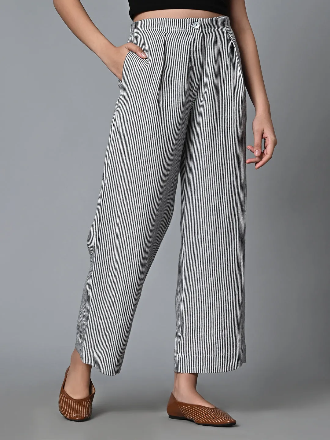 Women's White Linen Regular Fit Pant