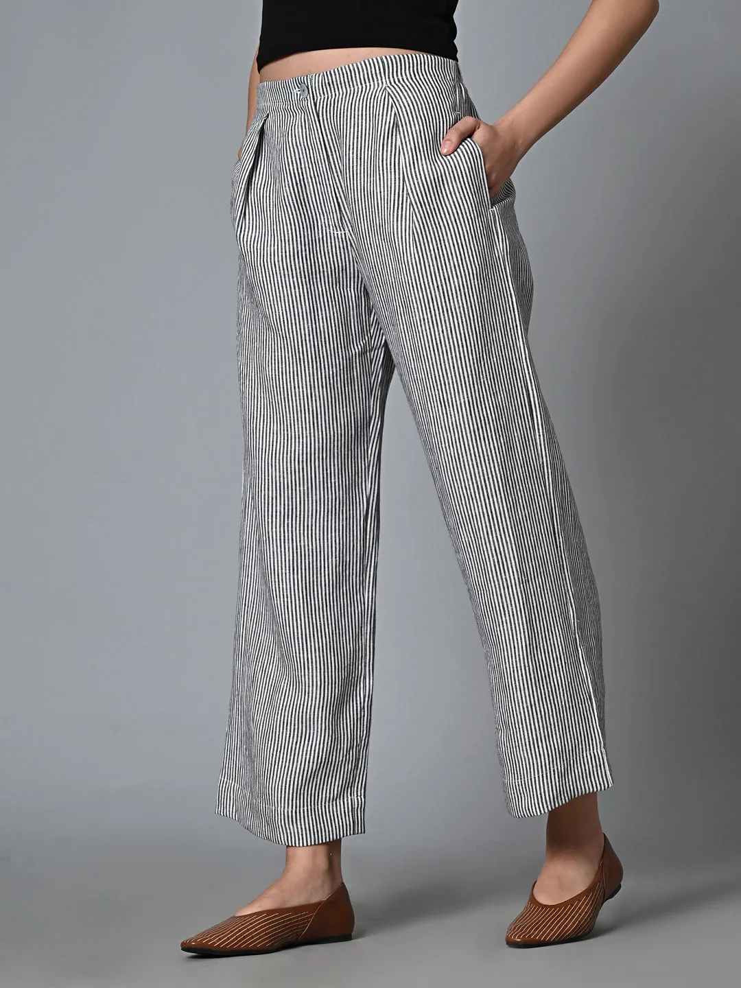 Women's White Linen Regular Fit Pant