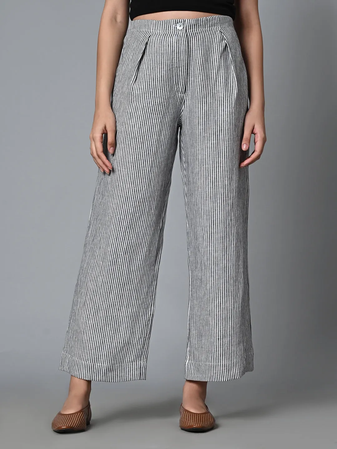 Women's White Linen Regular Fit Pant